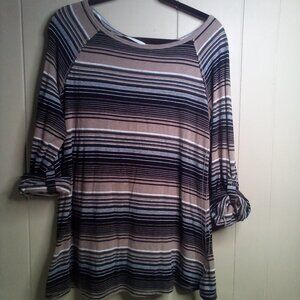 Calvin Klein Performance M Long Roll Tab Sleeve Stripe Brown Black